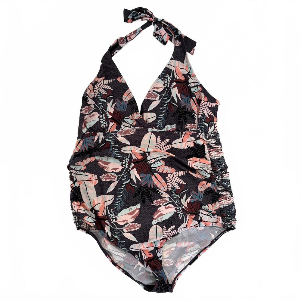 Motherhood Maternity | One‎ Piece Halter Tie Swimsuit Dusty Purple Pink Size XL